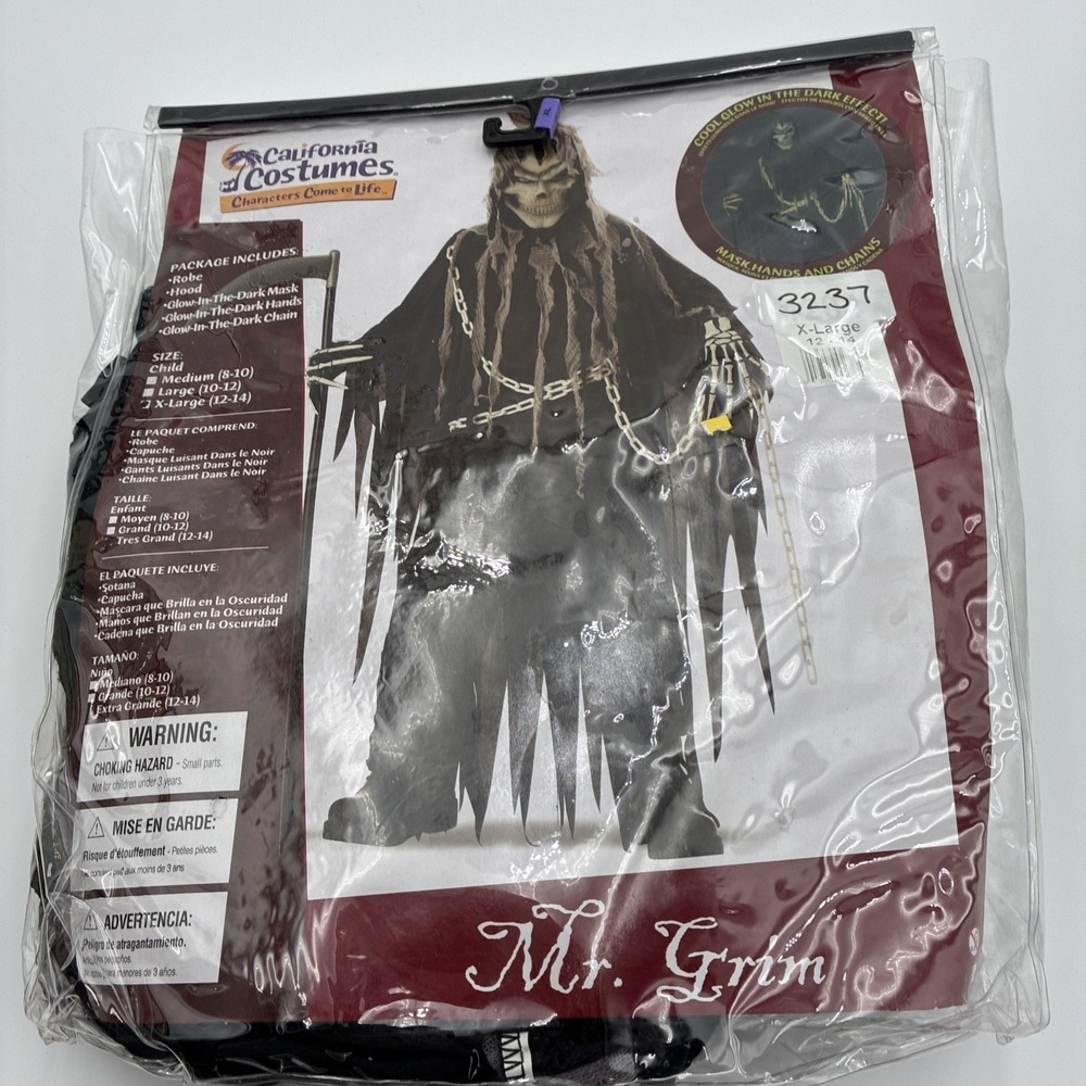 California Costumes Mr Grim Reaper Halloween Costume Kids XL 12-14 Glow In Dark